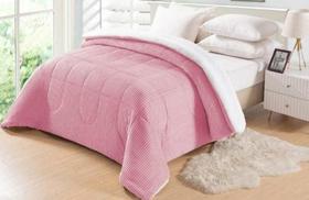 Coberdrom padrao sherpa e manta soft canelada rose