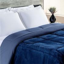 Coberdrom Queen Dupla Face Malha Algodão-mantinha 1 Peça Marinho