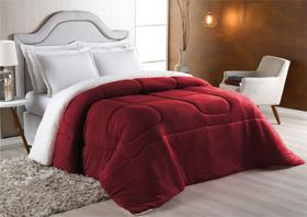 Coberdrom Queen Size Dupla Face - Sherpa com Manta Coral Fleece Vinho