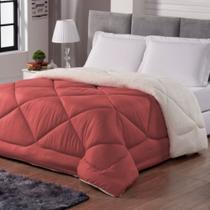 Coberdrom Sherpa Casal Queen Tipo Lã de Carneiro Rose e Palha Dupla Face 2 em 1 Casa Dona Coberdrom Sherpa Casal Queen Tipo Lã de Carneiro Rose e Palha Dupla Face 2 em 1 Casa Dona