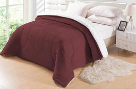 Coberdrom sherpa e manta soft canelada microfibra casal queen box vinho plush