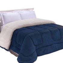 Coberdrom Sherpa e Plush Antártida Dupla Face Solteiro Extra Macio Azul Escuro