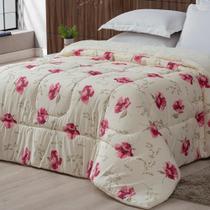 Coberdrom Sherpa/Percal 180 Fios Estampado Queen Gran Moratta 01 Peça - Floral Rose