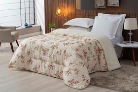 Coberdrom Sherpa/Percal 180 Fios Estampado Solteiro Gran Moratta 01 Peça - Floral Salmão