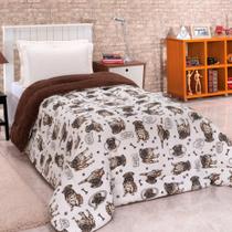 Coberdrom Solteiro Dupla Face Malha Manta Soft Cão Tabaco