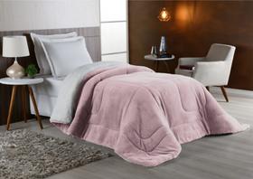 Coberdrom Solteiro Dupla Face - Sherpa com Manta Coral Fleece Rosê