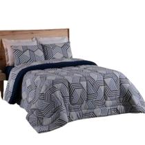 Coberdrom Solteiro Em Malha Algodão Fio Penteado - Marinho