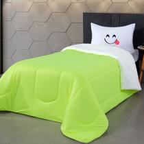 Coberdrom Solteiro Emoji Porta Bordado 02 Peças Verde