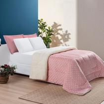 Coberdrom Solteiro Sherpa e Manta Petit Poá 01 Peça