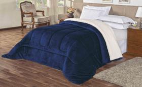 Coberdrom Veneza Sherpa e Manta Fleece Casal Queen Anti Alérgico 2,40m x 2,20m AZUL MARINHO