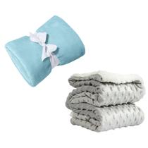 Coberta Manta Comfy Antialergico Azul e PIpoquinha Cinza