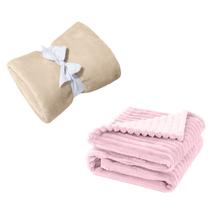 Coberta Manta Comfy Antialergico Marfim e Cobertor Wave Rosa