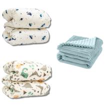 Cobertor 3pçs Bebê Wave Berço Azul e Edredom Astro e Dino