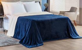 Cobertor Alaska Dupla Face Liso Manta Felpuda Sherpa Casal Queen Toque Macio Marinho