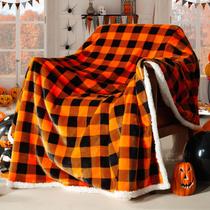 Cobertor BEAUTEX Halloween Sherpa Plaid Fuzzy Fluffy Orange