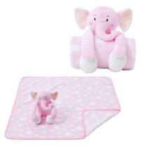 Cobertor Bebê C/ Bichinho De Pelúcia Elefantinho Rosa