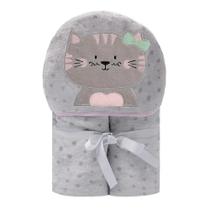 Cobertor Bebê Microfibra C/ Capuz Gata Miau 1,10 x 90Cm Papi