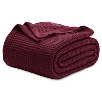 Cobertor Bedsure 100% algodão Waffle Weave Queen Burgundy Red