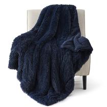 Cobertor Bedsure Fuzzy Sherpa Faux Fur azul marinho tamanho duplo