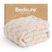 Cobertor Bedsure Light Bege Fleece quadriculado 125x150cm