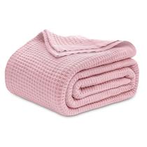 Cobertor Bedsure Queen Cotton Waffle Weave 229x229 cm rosa