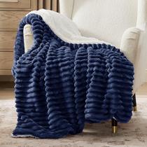 Cobertor Bedsure Sherpa Twin Size 150x200cm azul marinho
