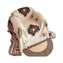 Cobertor Boho Asteca de Grandes Dimensões - Tapeçaria Geométrica para Decoração