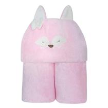 Cobertor Capuz Bebê Bordado Raposa Rosa Fofinho