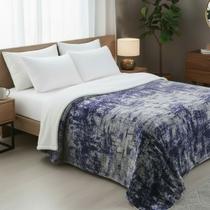 Cobertor Casal Dupla Face com Sherpa Estampado Azul 1,80x2,20m Antialérgico Jolitex