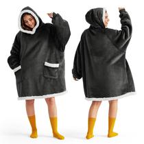 Cobertor com Capuz Bedsure Sherpa para Adultos e Crianças - Cinza e Preto