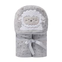 Cobertor com Capuz Bordado Ovelhinha microfibra 1,10x90cm antialergico Manta bebê Infantil Papi