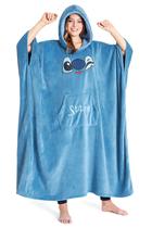 Cobertor com capuz Disney Stitch para mulheres, lã quente, azul