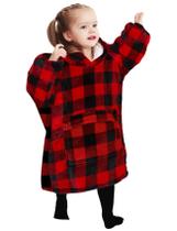 Cobertor com capuz vestível KFUBUO para crianças de 2 a 6 anos, xadrez vermelho Cobertor com capuz vestível KFUBUO para crianças de 2 a 6 anos, xadrez vermelho