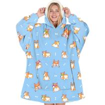 Cobertor com capuz Warmstorey Blue Corgi, presente para esposa e mãe Cobertor com capuz Warmstorey Blue Corgi, presente para esposa e mãe