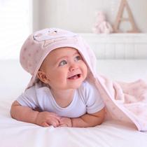 Cobertor de Bebê Bordado com Capuz Microfibra Bichinhos 1.10m x 90cm