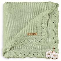 Cobertor de bebê Pinuotu verde algodão tricotado 102x79 cm Cobertor de bebê Pinuotu verde algodão tricotado 102x79 cm