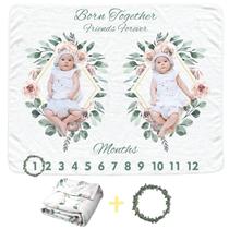 Cobertor de bebê Sweety Baby Twins Monthly 102x127 cm de flanela Cobertor de bebê Sweety Baby Twins Monthly 102x127 cm de flanela