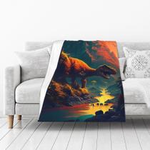 Cobertor de flanela Drosery Dinosaur caminhando nas montanhas Cobertor de flanela Drosery Dinosaur caminhando nas montanhas