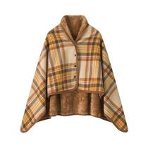 Cobertor De Fleece Xadrez Vestível Com Botão, Quente Para Inverno, Sofá, Cama, Viagem, Cobertor