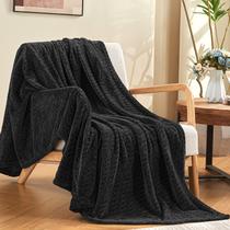 Cobertor de lã preta na mão de 130 x 150 cm para sofá e cama