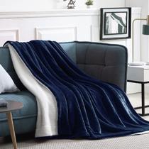 Cobertor de lã Sherpa Walensee King Size 275x230cm azul marinho