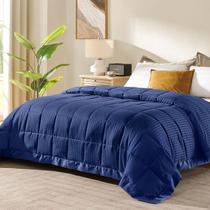 Cobertor de luxo Queen Size com acabamento em cetim azul marinho 230x230cm Cobertor de luxo Queen Size com acabamento em cetim azul marinho 230x230cm