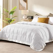 Cobertor de luxo Queen Size com acabamento em cetim marfim 230x230cm Cobertor de luxo Queen Size com acabamento em cetim marfim 230x230cm