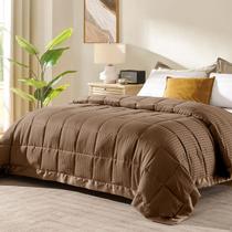 Cobertor de luxo Queen Size com acabamento em cetim marrom 230x230cm Cobertor de luxo Queen Size com acabamento em cetim marrom 230x230cm