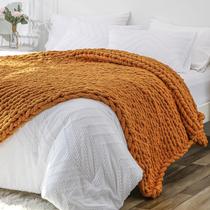 Cobertor de malha Chunky Bigacogo Burnt Orange Chenille 130x160cm Cobertor de malha Chunky Bigacogo Burnt Orange Chenille 130x160cm