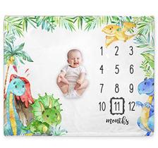 Cobertor de marco mensal do bebê do dinossauro, cobertor do marco do gráfico de crescimento do bebê do dinossauro, cobertor do mês do recém-nascido para menino e menina, inclui marcador (50 "x40")