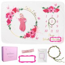 Cobertor de Mêsversário para Bebê Menina - Estampa Floral