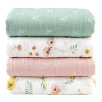 Cobertor de Musselina Viviland (120x120cm) - Pacote com 4 Unidades - Para Meninos e Meninas