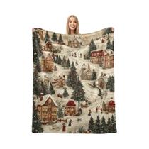 Cobertor De Pelúcia Macio E Quente Com Tema De Vila Nevada De Natal Para Sofá, Cama, Viagem, Camping
