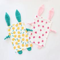 Cobertor de segurança do coelho para meninos e meninas, algodão suave respirável muslina toalha calmante brinquedo apaziguante para bebê e criança, 2 pcs set (morango & laranja)